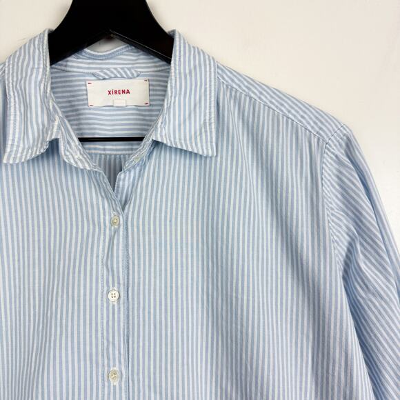 Xirena Cotton Blue Stripe Button Up Shirt - S - Picture 2 of 9